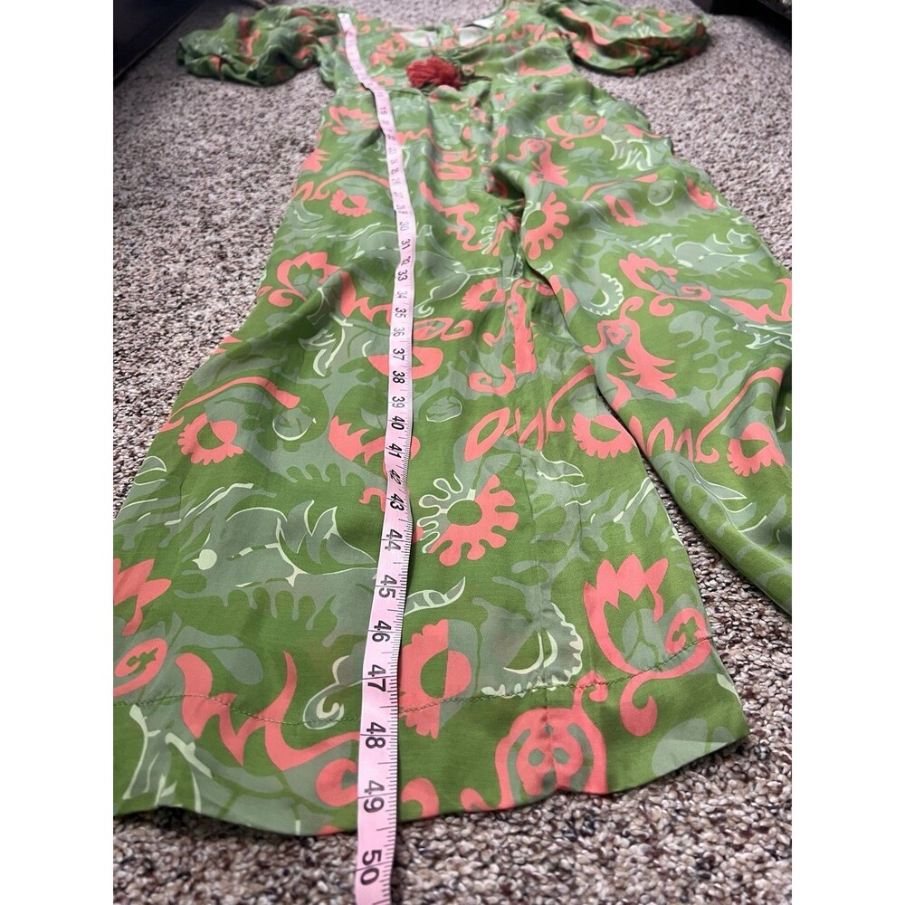 NWOT CLEOBELLA Claire Green Satin Jumpsuit Sz S Abstract Print Short Sleeve - Picture 13 of 13